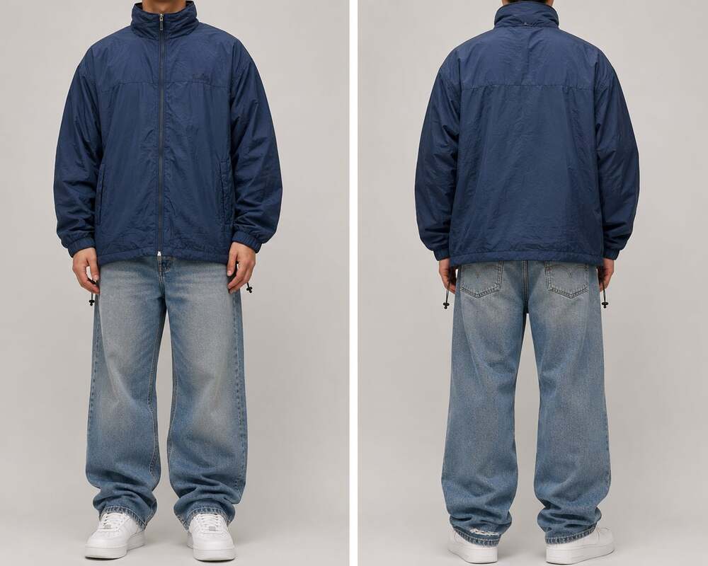 First Down USA Men's Navy Blue Zip-Up Windbreaker Jacket Size Large